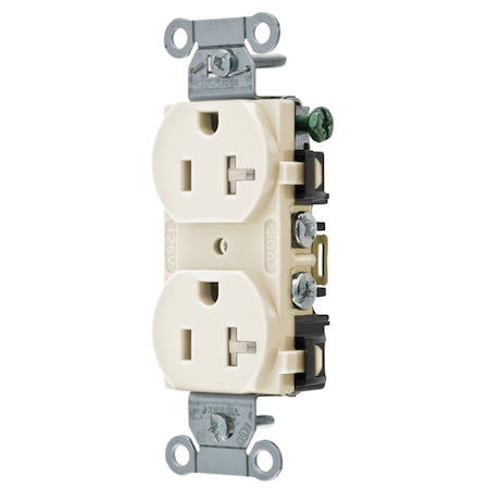 Hubbell Wiring Device-Kellems Straight Blade Receptacle, 5-20R, 20 A, 125V AC, 2 Pole, 3 Wire, Flush Mount, Grounded BR20LATR
